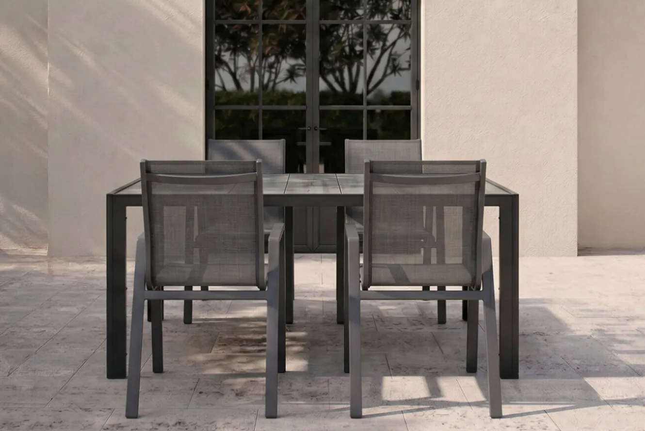 HARTMAN Tanger/Aruba Garten-Essgruppe, xerix/grey wood, Aluminium/Keramik, 168x105cm, 4 Stapelsessel