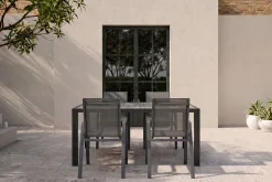 HARTMAN Tanger/Aruba Garten-Essgruppe, xerix/grey wood, Aluminium/Keramik, 168x105cm, 4 Stapelsessel