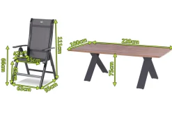 HARTMAN Xanadu / Alice Comfort Garten-Essgruppe, xerix/anthrazit, Alu/Teakholz, 6 Klappstühle, 220x100cm