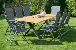 HARTMAN Xanadu / Alice Comfort Garten-Essgruppe, xerix/anthrazit, Alu/Teakholz, 8 Klappstühle, 220x100cm