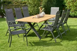HARTMAN Xanadu / Alice Comfort Garten-Essgruppe, xerix/anthrazit, Alu/Teakholz, 2 Stapelsessel, 6 Klappstühle, 220x100cm