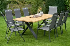 HARTMAN Xanadu / Alice Comfort Garten-Essgruppe, xerix/anthrazit, Alu/Teakholz, 6 Stapelsessel, 2 Klappstühle, 220x100cm