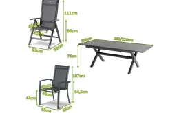 HARTMAN Xanadu / Alice Garten-Essgruppe, xerix, Alu/Textilene/Glaskeramik, 2 Stapelsessel, 4 Klappstühle, 160/220x100cm
