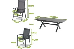 HARTMAN Xanadu / Alice Garten-Essgruppe, xerix, Alu/Textilene/Glaskeramik, 2 Stapelsessel, 4 Klappstühle, 160/220x100cm