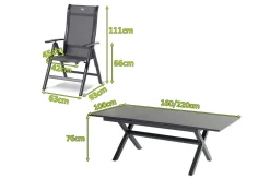 HARTMAN Xanadu / Alice Garten-Essgruppe, xerix, Alu/Textilene/Glaskeramik, 6 Klappstühle, 160/220x100cm