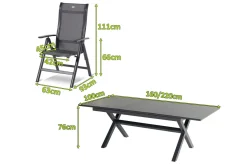 HARTMAN Xanadu / Alice Garten-Essgruppe, xerix, Alu/Textilene/Glaskeramik, 4 Klappstühle, 160/220x100cm