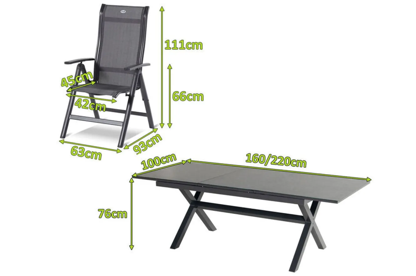 HARTMAN Xanadu / Alice Garten-Essgruppe, xerix, Alu/Textilene/Glaskeramik, 4 Klappstühle, 160/220x100cm