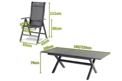 HARTMAN Xanadu / Alice Garten-Essgruppe, xerix, Alu/Textilene/Glaskeramik, 8 Klappstühle, 160/220x100cm