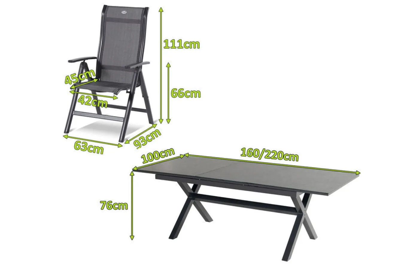 HARTMAN Xanadu / Alice Garten-Essgruppe, xerix, Alu/Textilene/Glaskeramik, 8 Klappstühle, 160/220x100cm
