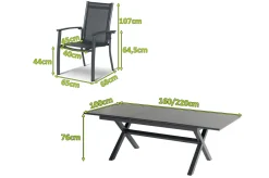 HARTMAN Xanadu / Alice Garten-Essgruppe, xerix, Alu/Textilene/Glaskeramik, 4 Stapelsessel, 160/220x100cm