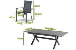 HARTMAN Xanadu / Alice Garten-Essgruppe, xerix, Alu/Textilene/Glaskeramik, 4 Stapelsessel, 160/220x100cm