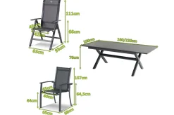 HARTMAN Xanadu / Alice Garten-Essgruppe, xerix, Alu/Textilene/Glaskeramik, 2 Stapelsessel, 6 Klappstühle, 160/220x100cm