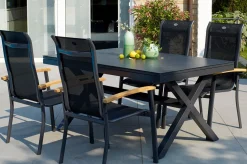 HARTMAN Xanadu / Alice Garten-Essgruppe, xerix/natur, Alu/Teak/Glaskeramik, 4x4 Textilen, 4 Dining Sessel, 160/220x100cm, Teak Armlehnen
