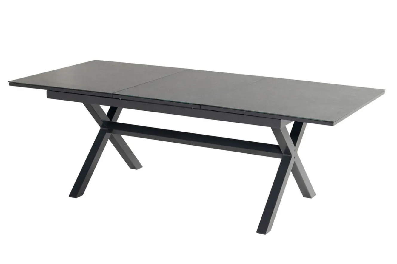 HARTMAN Xanadu / Aruba Garten-Essgruppe, xerix/natur, Alu/Teak/Glaskeramik, 6 Dining Sessel, 2 Klappstühle, 160/220x100cm, Teak Armlehnen