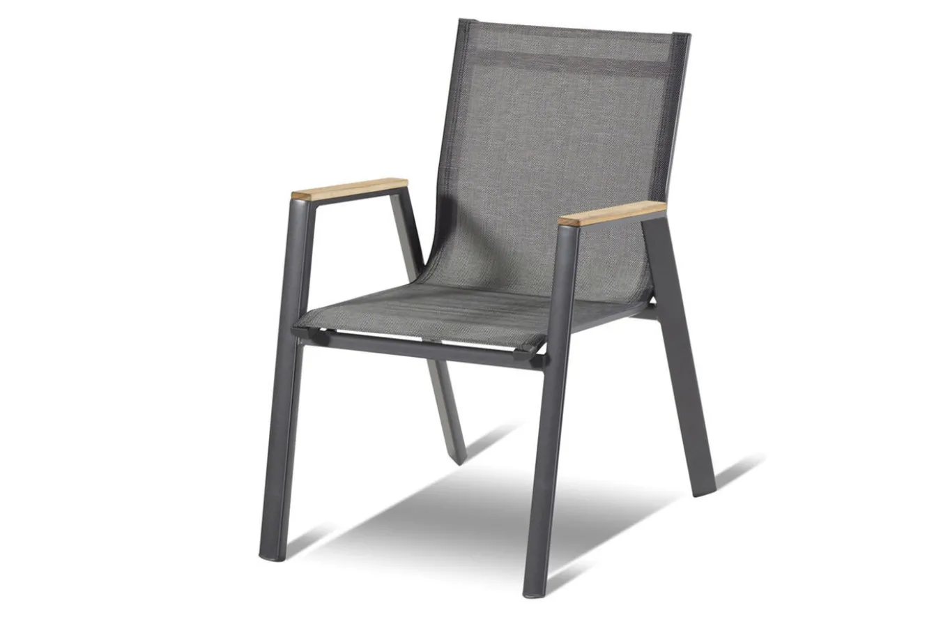 HARTMAN Xanadu / Aruba Garten-Essgruppe, xerix/natur, Alu/Teak/Glaskeramik, 6 Dining Sessel, 2 Klappstühle, 160/220x100cm, Teak Armlehnen