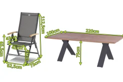 HARTMAN Xanadu / Aruba Garten-Essgruppe, xerix/anthrazit, Alu/Teakholz, 8 Klappstühle, Teakarmlehnen, 220x100cm