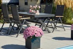 HARTMAN Xanadu / Aruba Garten-Essgruppe, xerix/natur, Alu/Teak/Glaskeramik, 4 Klappstühle, 160/220x100cm, Teak Armlehnen