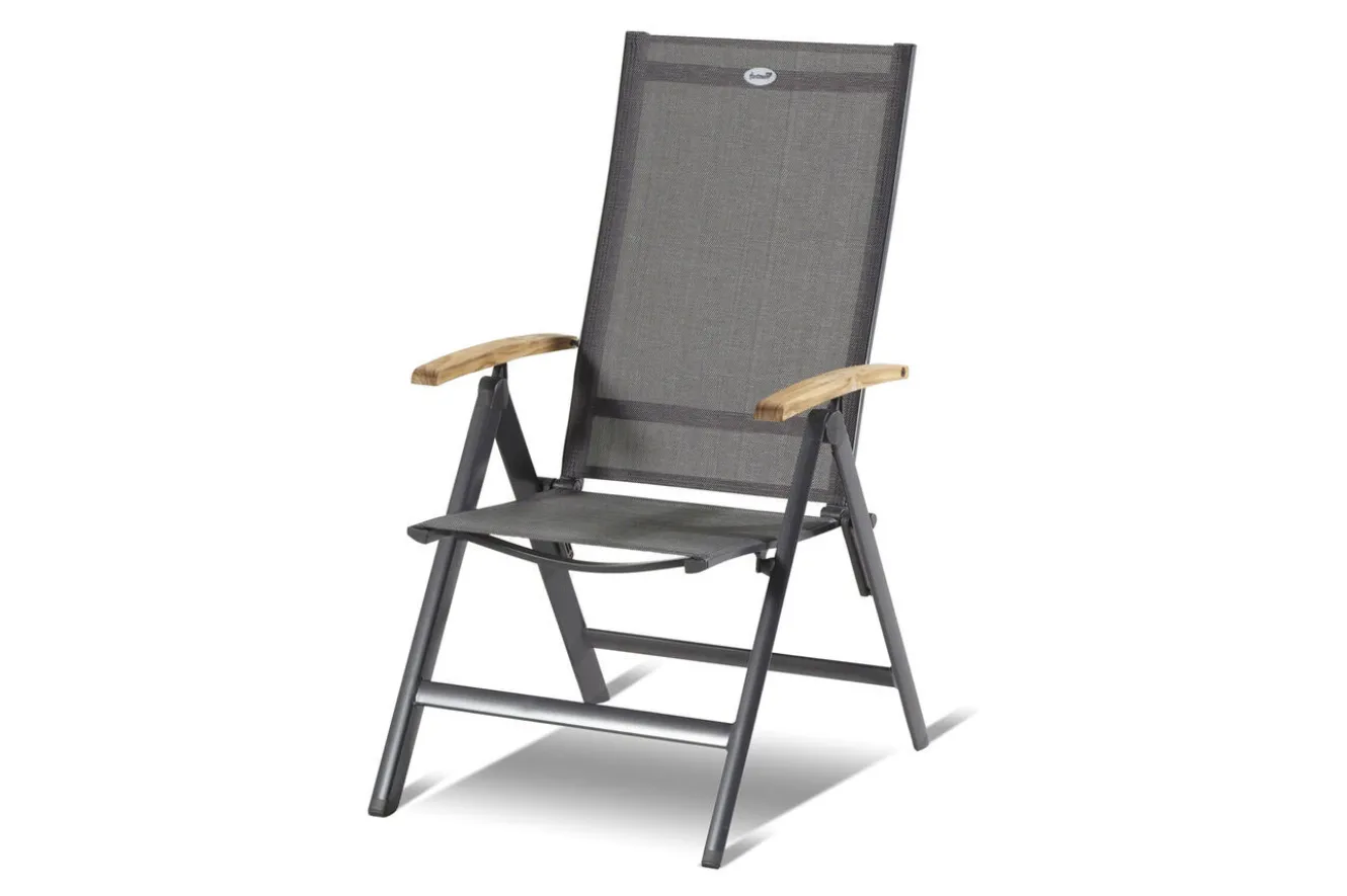 HARTMAN Xanadu / Aruba Garten-Essgruppe, xerix/natur, Alu/Teak/Glaskeramik, 4 Klappstühle, 160/220x100cm, Teak Armlehnen