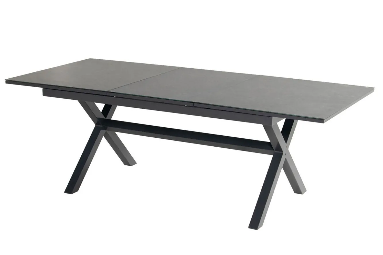 HARTMAN Xanadu / Aruba Garten-Essgruppe, xerix/natur, Alu/Teak/Glaskeramik, 4 Klappstühle, 160/220x100cm, Teak Armlehnen