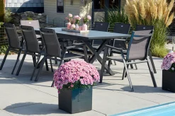 HARTMAN Xanadu / Aruba Garten-Essgruppe, xerix, Alu/Textilene/Glaskeramik, 8 Stapelsessel, 160/220x100cm