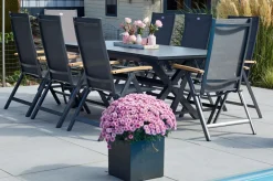 HARTMAN Xanadu / Aruba Garten-Essgruppe, xerix/natur, Alu/Teak/Glaskeramik, 8 Klappstühle, 160/220x100cm, Teak Armlehnen