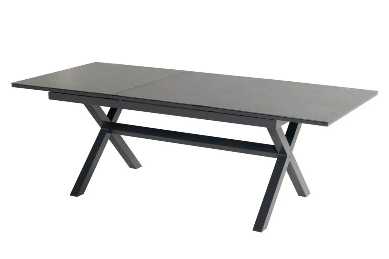 HARTMAN Xanadu / Aruba Garten-Essgruppe, xerix/natur, Alu/Teak/Glaskeramik, 8 Klappstühle, 160/220x100cm, Teak Armlehnen