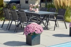 HARTMAN Xanadu / Aruba Garten-Essgruppe, xerix, Alu/Textilene/Glaskeramik, 6 Stapelsessel, 160/220x100cm