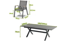 HARTMAN Xanadu / Aruba Garten-Essgruppe, xerix/natur, Alu/Teak/Glaskeramik, 4 Dining Sessel, 160/220x100cm, Teak Armlehnen