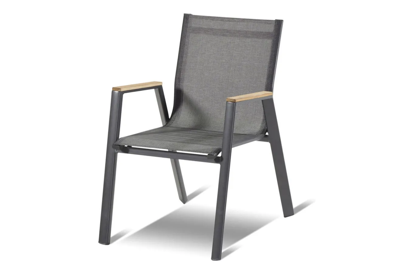 HARTMAN Xanadu / Aruba Garten-Essgruppe, xerix/natur, Alu/Teak/Glaskeramik, 2 Dining Sessel, 6 Klappstühle, 160/220x100cm, Teak Armlehnen