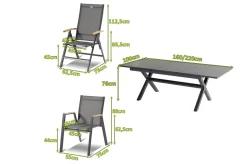 HARTMAN Xanadu / Aruba Garten-Essgruppe, xerix/natur, Alu/Teak/Glaskeramik, 2 Dining Sessel, 6 Klappstühle, 160/220x100cm, Teak Armlehnen
