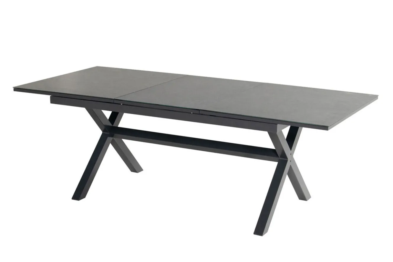 HARTMAN Xanadu / Aruba Garten-Essgruppe, xerix/natur, Alu/Teak/Glaskeramik, 2 Dining Sessel, 6 Klappstühle, 160/220x100cm, Teak Armlehnen