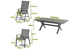 HARTMAN Xanadu / Aruba Garten-Essgruppe, xerix/natur, Alu/Teak/Glaskeramik, 2 Dining Sessel, 4 Klappstühle, 160/220x100cm, Teak Armlehnen