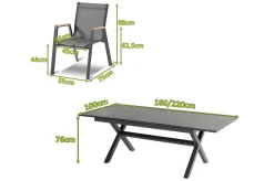 HARTMAN Xanadu / Aruba Garten-Essgruppe, xerix/natur, Alu/Teak/Glaskeramik, 8 Dining Sessel, 160/220x100cm, Teak Armlehnen