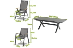 HARTMAN Xanadu / Aruba Garten-Essgruppe, xerix/natur, Alu/Teak/Glaskeramik, 4 Dining Sessel, 2 Klappstühle, 160/220x100cm, Teak Armlehnen
