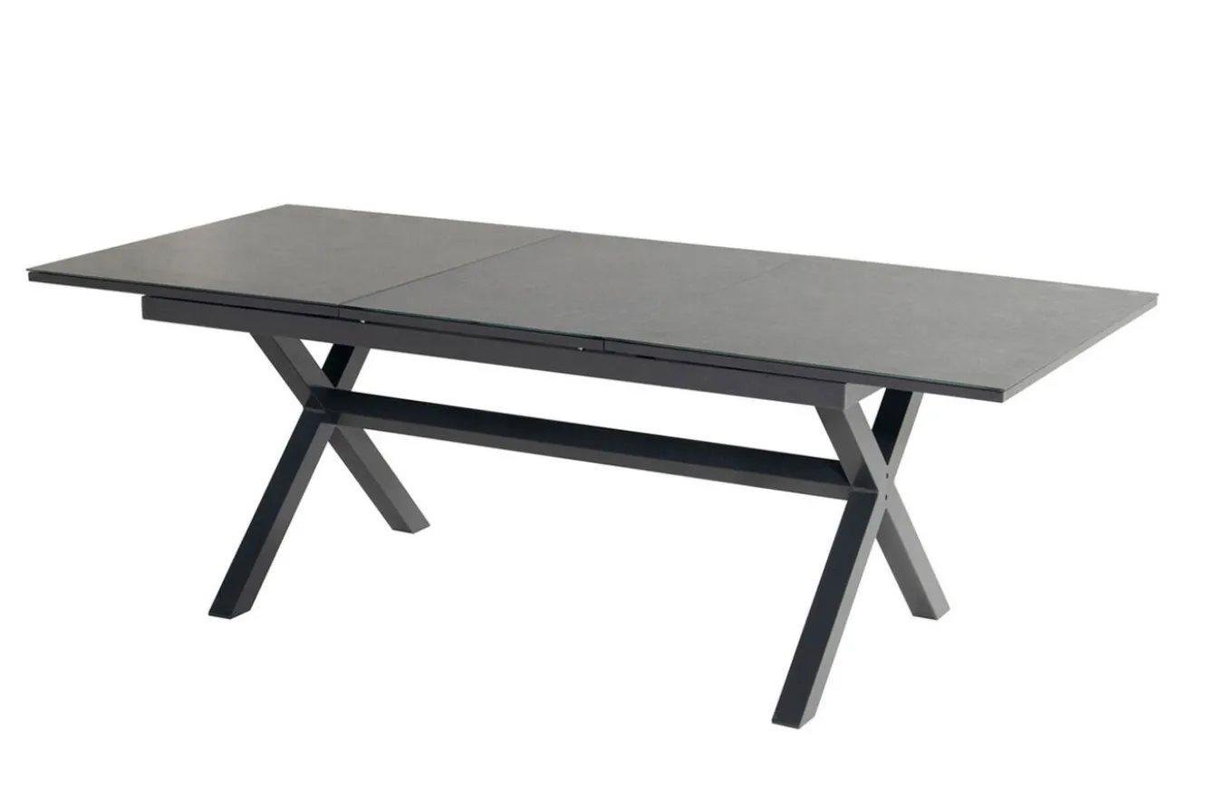 HARTMAN Xanadu / Aruba Garten-Essgruppe, xerix/natur, Alu/Teak/Glaskeramik, 4 Dining Sessel, 2 Klappstühle, 160/220x100cm, Teak Armlehnen
