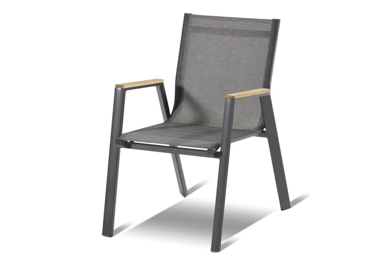 HARTMAN Xanadu / Aruba Garten-Essgruppe, xerix/natur, Alu/Teak/Glaskeramik, 4 Dining Sessel, 2 Klappstühle, 160/220x100cm, Teak Armlehnen