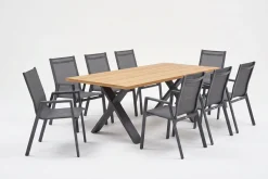 HARTMAN Xanadu / Aruba Garten-Essgruppe, xerix/anthrazit, Alu/Teakholz, 8 Stapelsessel, 220x100cm