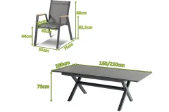 HARTMAN Xanadu / Aruba Garten-Essgruppe, xerix/natur, Alu/Teak/Glaskeramik, 6 Dining Sessel, 160/220x100cm, Teak Armlehnen
