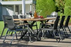 HARTMAN Xanadu / Aruba Set, xerix/anthrazit, Alu/Teakholz, 8 Stapelsessel, Teakarmlehnen, 220x100cm