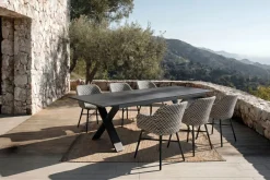 HARTMAN Xanadu Garten-Essgruppe, schwarz/weiß/grau, Aluminium/Kunststoff/Glaskeramik, 220/280 x 100 cm Tisch, ausziehbar, robust, korrosionsbeständig, UV-beständig, mit Fußkappen, pulverbeschichtet