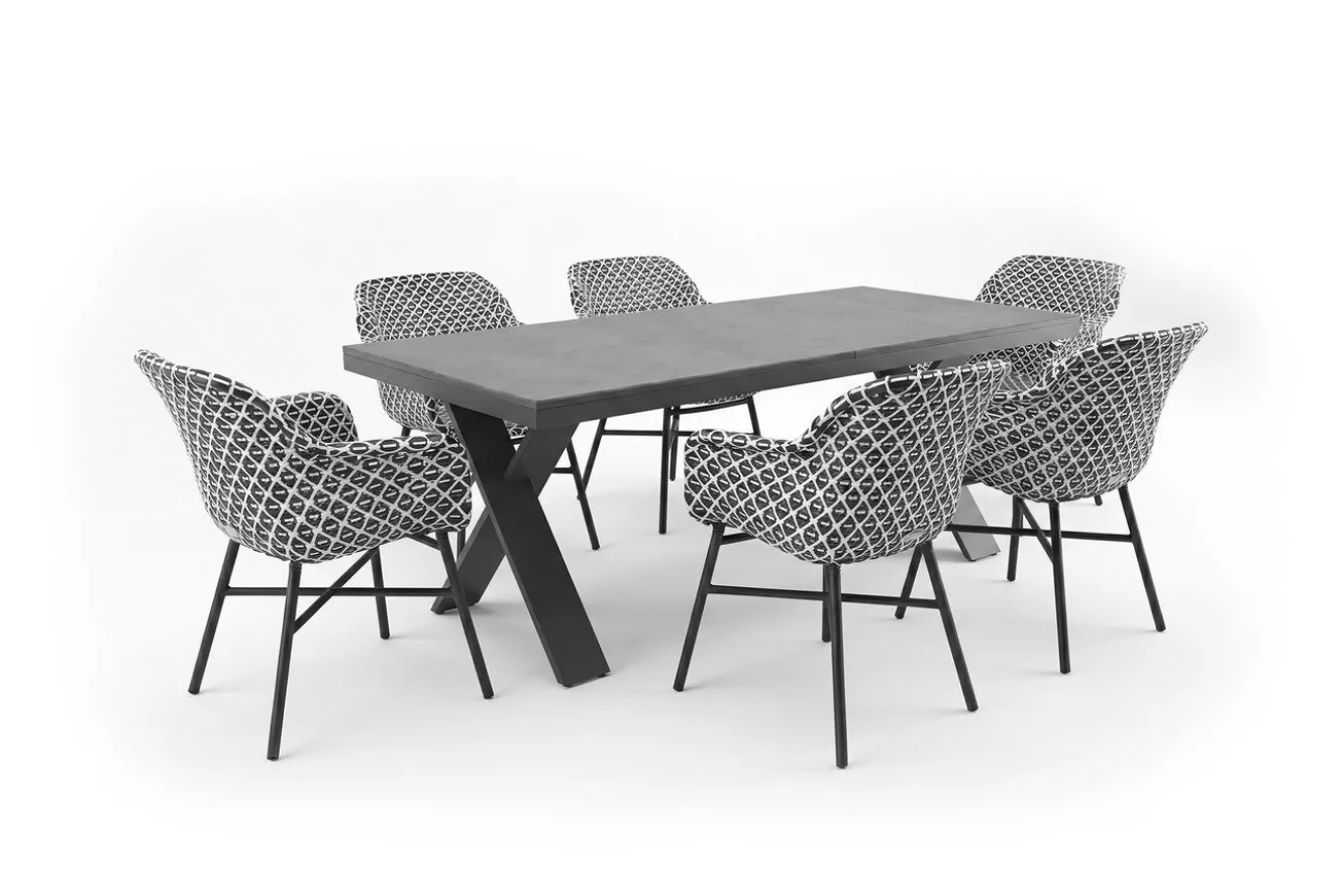 HARTMAN Xanadu Garten-Essgruppe, schwarz/weiß/grau, Aluminium/Kunststoff/Glaskeramik, 220/280 x 100 cm Tisch, ausziehbar, robust, korrosionsbeständig, UV-beständig, mit Fußkappen, pulverbeschichtet