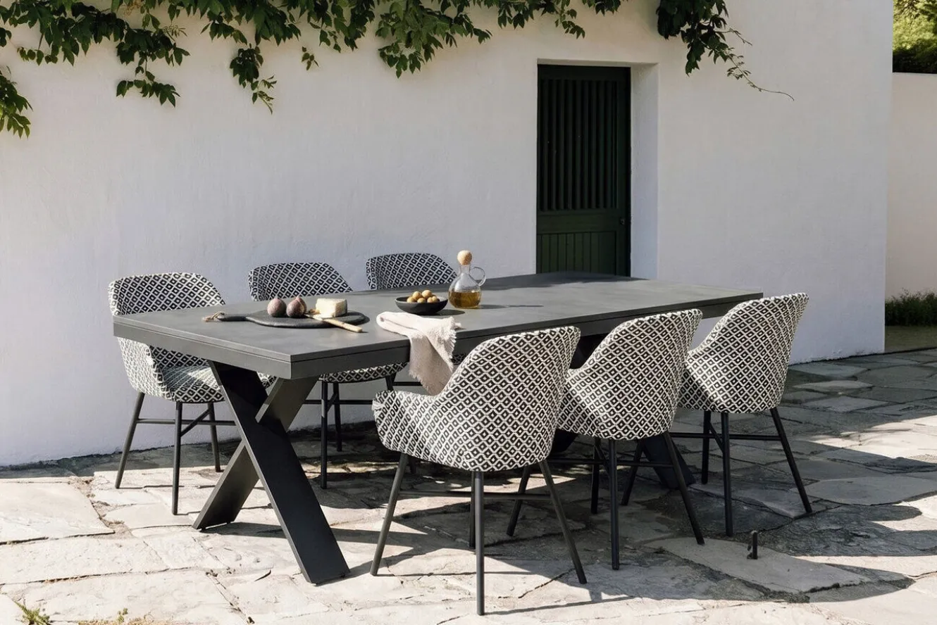 HARTMAN Xanadu Garten-Essgruppe, schwarz/weiß/grau, Aluminium/Kunststoff/Glaskeramik, 220/280 x 100 cm Tisch, ausziehbar, robust, korrosionsbeständig, UV-beständig, mit Fußkappen, pulverbeschichtet