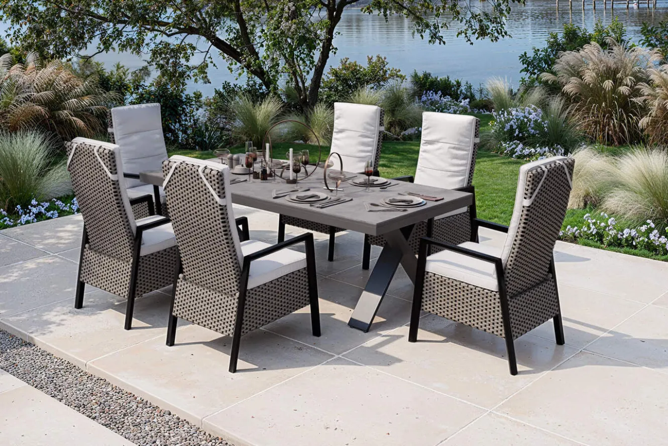 HARTMAN Xanadu Garten-Essgruppe, anthrazit/grau, Alu/Polyrattan, Tischplatte ausziehbar 220/280 x 100 cm, pulverbeschichtet, inkl. 6 Sessel