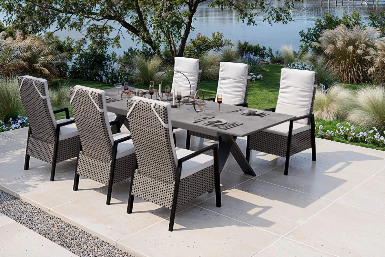HARTMAN Xanadu Garten-Essgruppe, anthrazit/grau, Alu/Polyrattan, Tischplatte ausziehbar 220/280 x 100 cm, pulverbeschichtet, inkl. 6 Sessel