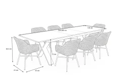 HARTMAN Xanadu Garten-Essgruppe, schwarz/grau/weiß, Aluminium/Glas-Keramik/Kunststoff, Ausziehtisch 220/280 x 100 cm, inkl. 8 Sessel