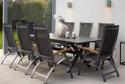 HARTMAN Xanadu / Primo Garten-Essgruppe, xerix, Alu/Textilene/Glaskeramik, 8 Klappstühle, 160/220x100cm, Ausziehfunktion