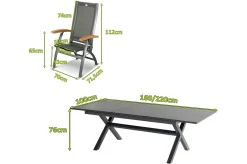 HARTMAN Xanadu / Primo Garten-Essgruppe, xerix, Alu/Textilene/Glaskeramik, 6 Klappstühle, 160/220x100cm, Ausziehfunktion