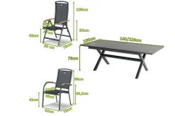 HARTMAN Xanadu / Raffaelo Garten-Essgruppe, xerix/natur, Alu/Teak/Glaskeramik, 4 Dining Sessel, 2 Klappstühle, 160/220x100cm, Teak Armlehnen