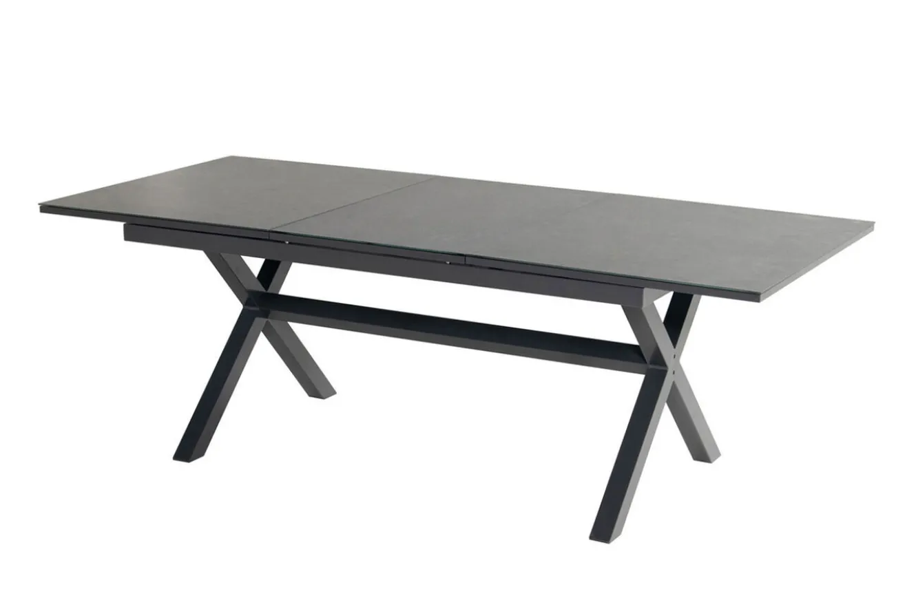 HARTMAN Xanadu / Raffaelo Garten-Essgruppe, xerix/natur, Alu/Teak/Glaskeramik, 2 Dining Sessel, 4 Klappstühle, 160/220x100cm, Teak Armlehnen