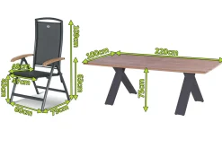 HARTMAN Xanadu / Raffaelo Garten-Essgruppe, xerix/anthrazit, Alu/Teakholz, 6 Klappstühle, Tisch 220 x 100 cm